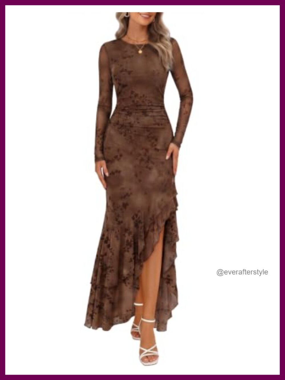 Women's Maxi Dress Floral Velvet Long Sleeve Formal Cocktail